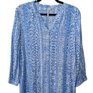 Grand & Greene Blue Ikat Print 3/4 Sleeve Blouse – Size Large